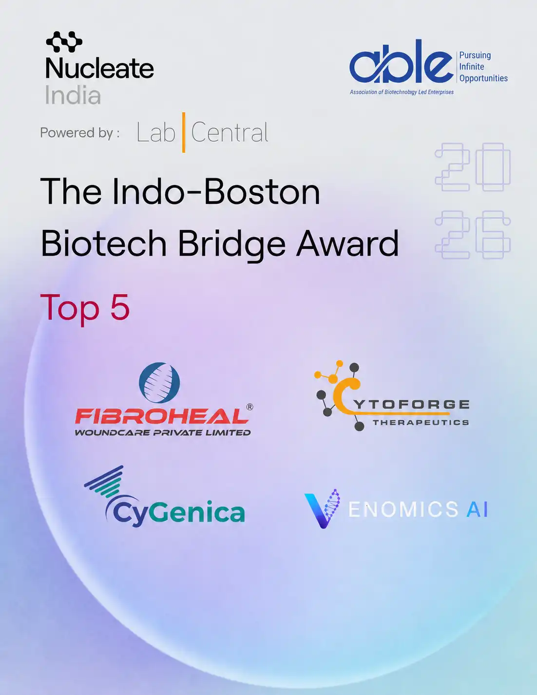 Indo-Boston Biotech Bridge Award 2026 Top 5 finalist announcement featuring Venomics AI